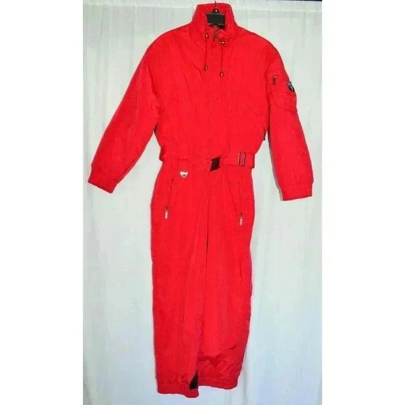 Tyrolia Snowsuit One Piece Womens Petite Size 12 Solid Red Vintage 1980s Era Ski - Picture 1 of 6